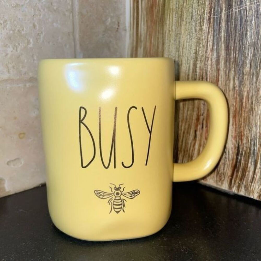 Rae Dunn  “Busy Bee” Coffee Mug Yellow with Gold Lettering Hard To Find